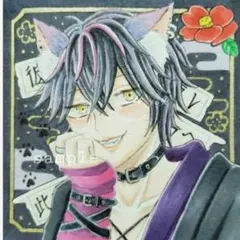 手描きイラスト　オリジナル　創作　原画　不思議の国のアリス　チェシャ猫