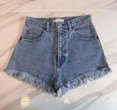moussy デニムショートパンツ フリンジ裾ライトブルー