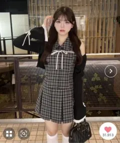 ノースリーブシャツミニワンピース+ ベルスリーブリボンボレロ