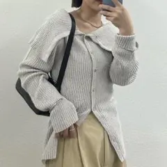 【超美品】mystic ブークレBIG襟ニット ライトグレー