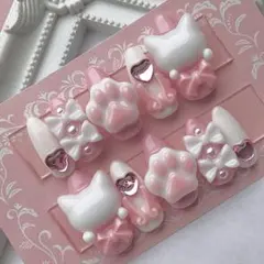 ネイルチップ 量産型 地雷 サブカル 天使界隈 ピンク ホワイト 猫 ハート