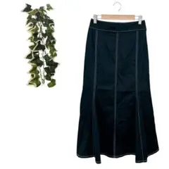 【M】 GU ジーユー ステッチマーメイドロングスカート 美シルエット 伸縮 黒