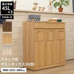 【送料無料】フラップ式ダストボックス 3分別 ゴミ箱 45L 木目調 キャスター