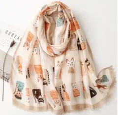 猫柄 ロングスカーフ ベージュ ナチュラル ショール アクセント 首元 柔らか