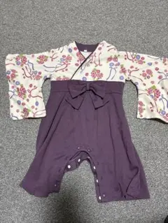 袴ロンパース 80 女の子 お食い初め 初節句 100日祝い 紫 菊 牡丹