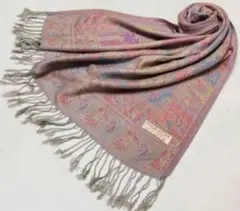 ◇パシュミナストール　ピンクグレーフリンジ　パシュミナ100%