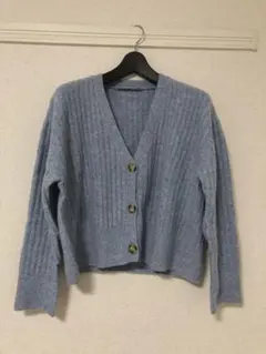 ZARA リブ編み カーディガン M ライトブルー