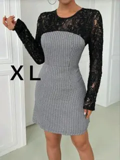 SHEIN　ツイード　レース　ミニワンピース
