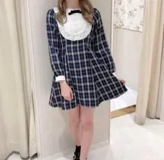 evelyn パールライン チェックワンピース