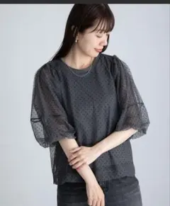 休日値下サニーレーベルチュールドットタンクトップドッキングプルオーバー黒のサムネイル