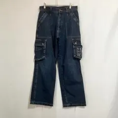 【ワイドバギー/デニムカーゴパンツ】平成 B系/y2k/濃紺ジーンズ/w82cmのサムネイル