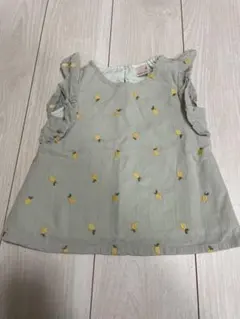 レモン刺繍 グリーン フリル袖 トップス
