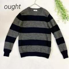 ought 長袖ニット　長袖セーター　ボーダーニット　ネイビー　グレー　ウール