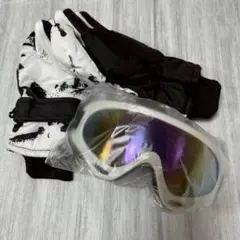 【ゴーグル×グローブ２点セット】子供用 スノボー スキー 防寒 暖かい 白×白