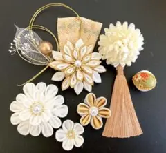 成人式 卒業式 ゴールド合わせちりめん細工髪飾り