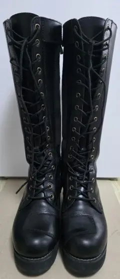 厚底 ブラックレザー ロングブーツ 22.5