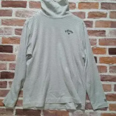 Callaway ストライプ白×ネイビー タートルネックシャツ長袖　Lサイズ