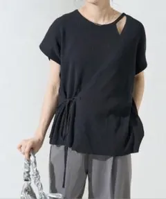 FREAK'S STORE ブラックアシンメトリーニット 半袖 F