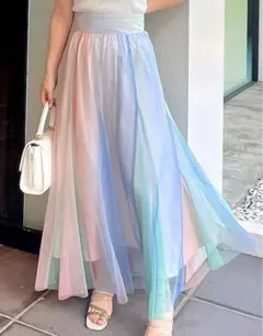 マーキュリーデュオ　パステルカラー シフォンフレアスカート M