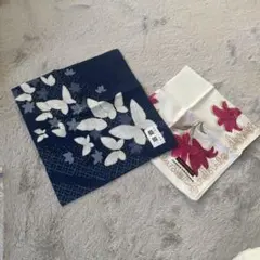 ハンカチ 2枚セット 藍染 蝶柄 JUNKO KOSHINO