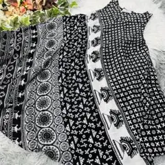 h.b エレファント柄　ロングキャミワンピース　モノトーン　エスニックのサムネイル