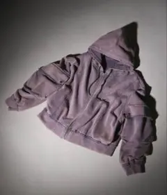 パープルフード付きクロップドパーカー