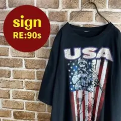 USA ミリタリー国旗プリントロゴ　ゆるだぼTシャツ　激レア