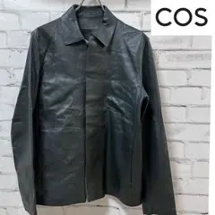 【新品未使用】COS レザー モートジャケット ブラック Framed embroidery leather jacket (Black) - レザージャケット