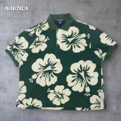 NAUTICA ノーティカ ハイビスカス柄 ポロシャツ L グリーン 香港製のサムネイル