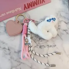 白猫 ピンク じゃらじゃらキーホルダー ハットクリップ ハート 帽子 韓国