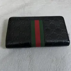 GUCCI グッチ　長財布　シェリーライン　ラウンドジップ　ブラック　GG