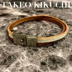 【ヴィンテージ】タケオキクチ　ブレスレット　アンクレット　革　金具　ロゴ型押しのサムネイル