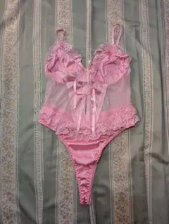 ME2072 最高級品 ピンク レース ボディスーツ Tバック L