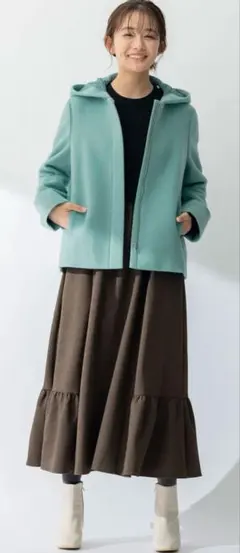 組曲フード取り外し可・2WAYショートビーバー カラーコート （グリーン系）