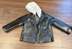 【90サイズ】黒いライダースジャケット風フード付き【美品】