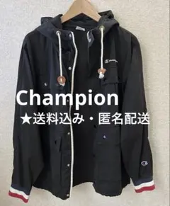 Champion ブラック フード付きジャケット ジップパーカー