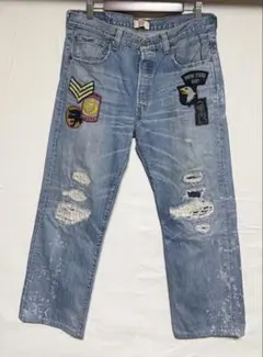 リーバイスLevi's501USA製パイクPIKE一点物リメイクデニムW36希少