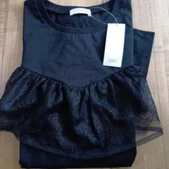 グローバルワーク　フリルレースドッキングTシャツBKのサムネイル