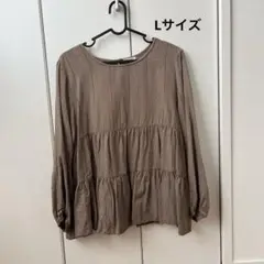 値下げしました　ブラウン フリル付き長袖シャツ　Lサイズ　ティアード