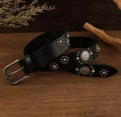 ウエスタンベルト　ベルト　y2k 古着　ブラック　スタッズ　PUレザー