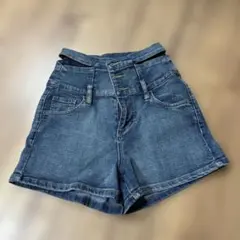 ハイウエスト デニムショートパンツ ブルー