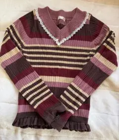 axes femme POETIQUE ボーダーニット レース