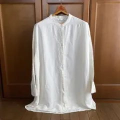 美品　ユニクロ オフホワイト長袖チェックシャツ 、ロングシャツ　3XL