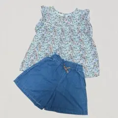 キッズ 女の子 2点セット花柄トップス デニムショートパンツ 夏