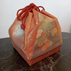 最終値下げ★美品オレンジ 花柄 和装用バッグ 巾着型