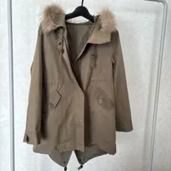 【訳あり】 カーキ ファー付きモッズコート