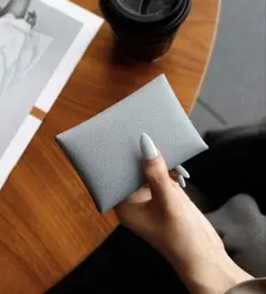 牛本革 コインケース カードケース ミニ財布 小銭入れ グレージュ