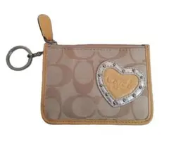 Coach ベージュ ハート　シグネチャー　コインケース　キーリング