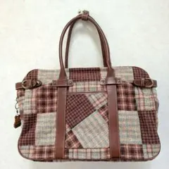 チェック柄パッチワークハンドバッグ ボストンバッグ