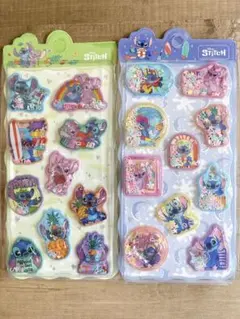 水入り ぷっくりシール 2枚セット シャカシャカ デコ素材在庫ラスト　スティッチ
